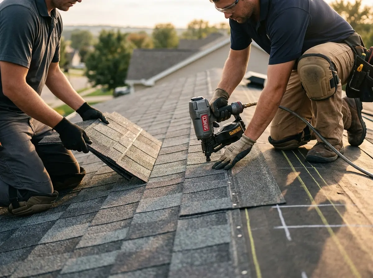 Professional roofer working on a residential roof in Salmon Creek